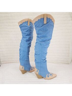 Western Denim OTK Thigh High Slouch Cowboy Boots